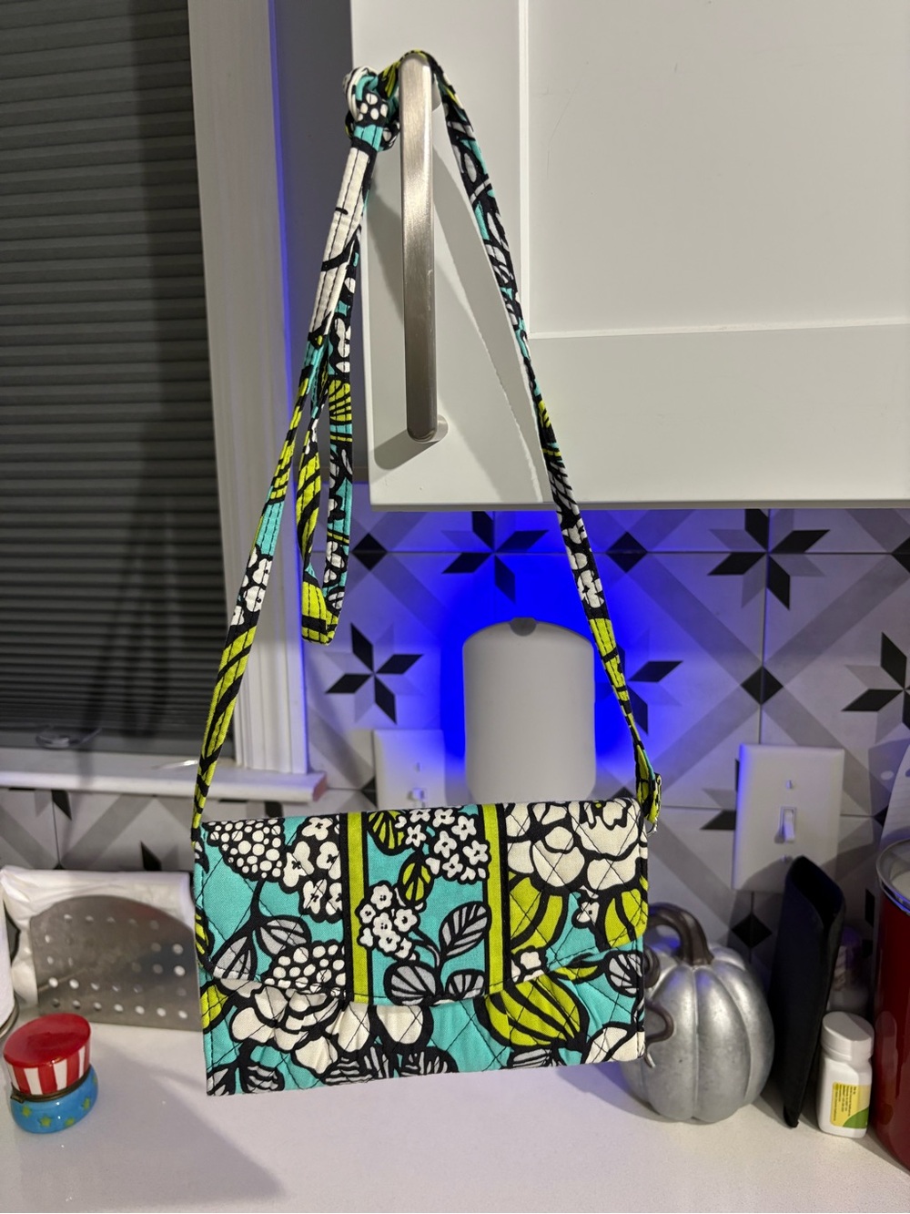 Vera Bradley Floral Quilted Crossbody in Aqua, Lime and Black